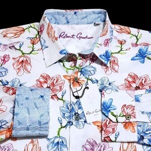 Robert Graham Floral Classic Fit Large White Multi Long Sleeve Sport Shirt